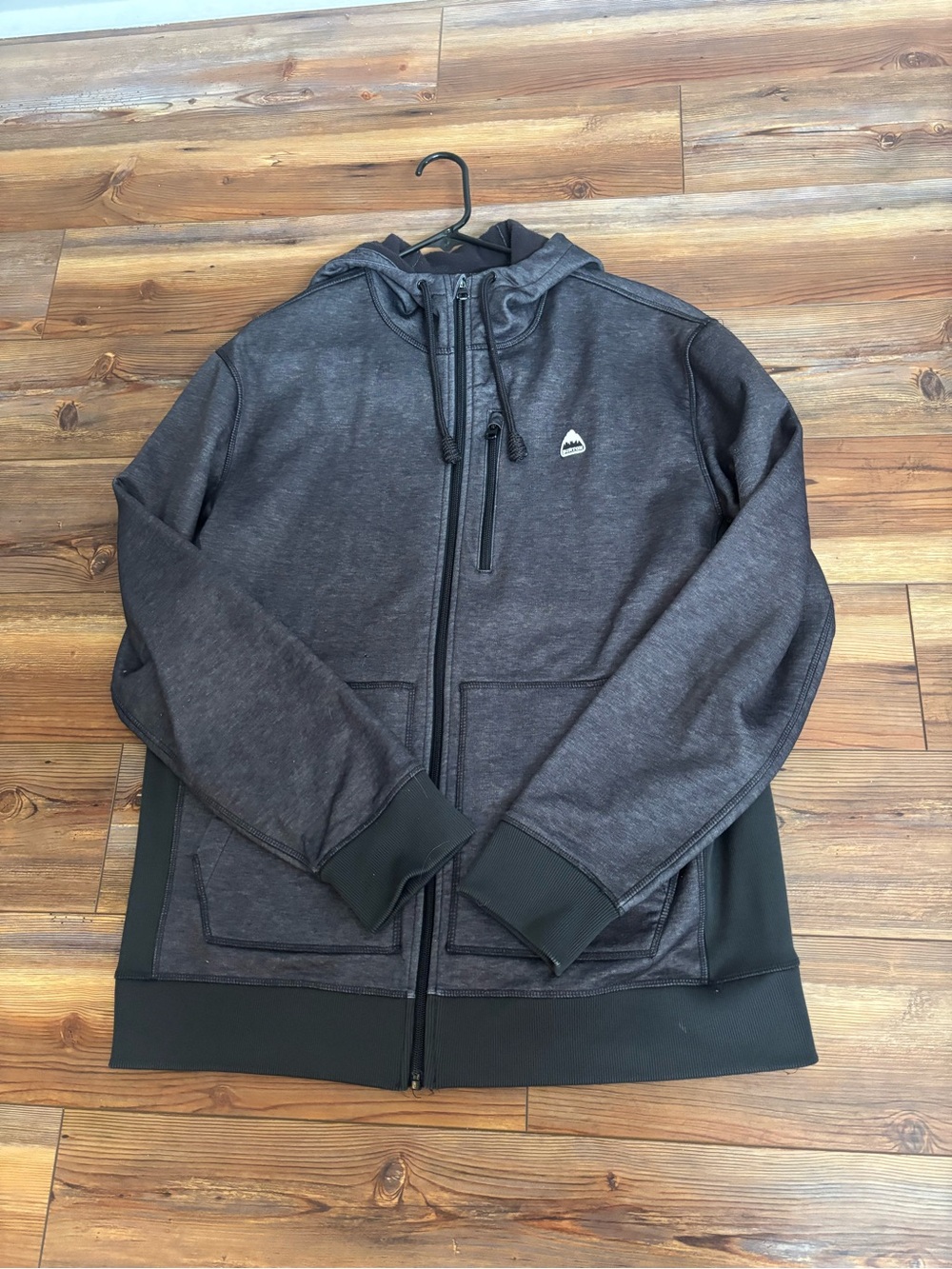 Mens Burton Jacket HOODED Hoodie Sweatshirt Full Zip Size L Gray Dryride Durable